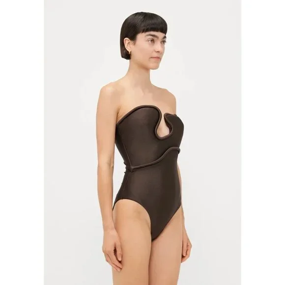 ADRIANA DEGREAS Waves Strapless One Piece Swimsuit in Coffee Medium New Womens